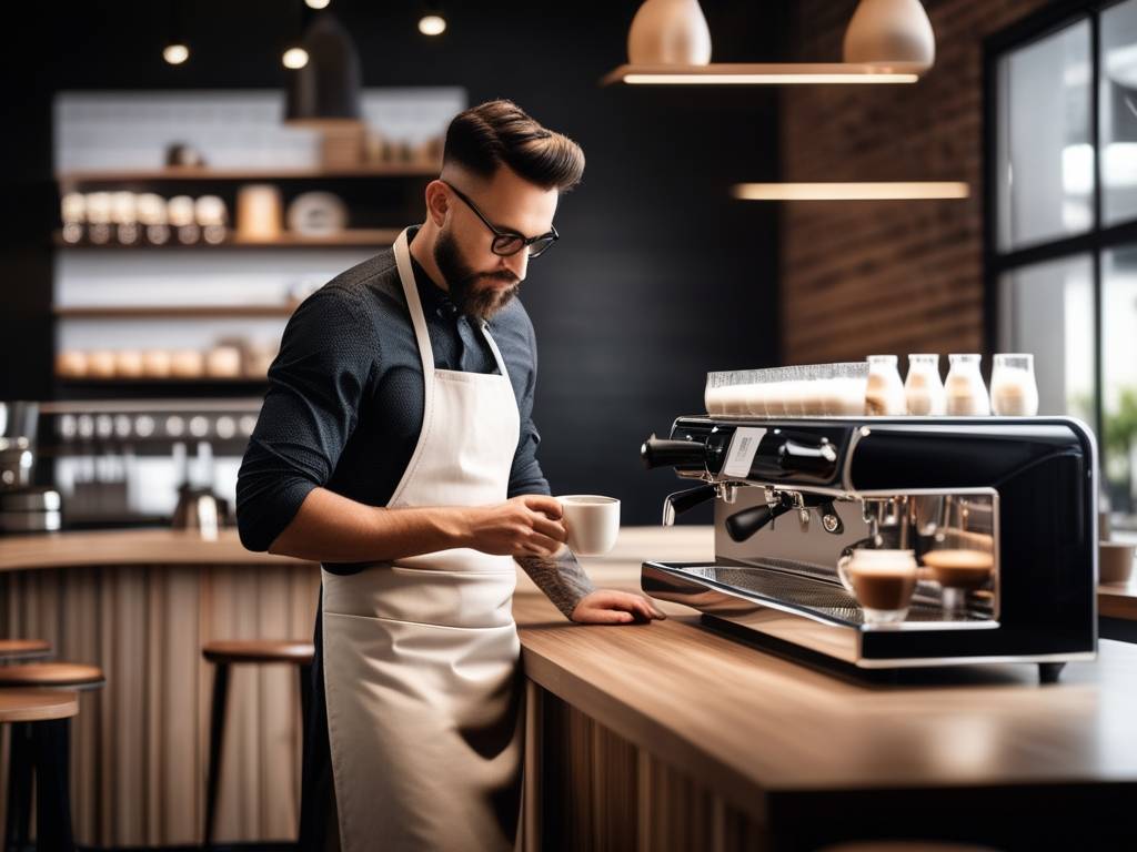 Barista preparando latte art en café trendy