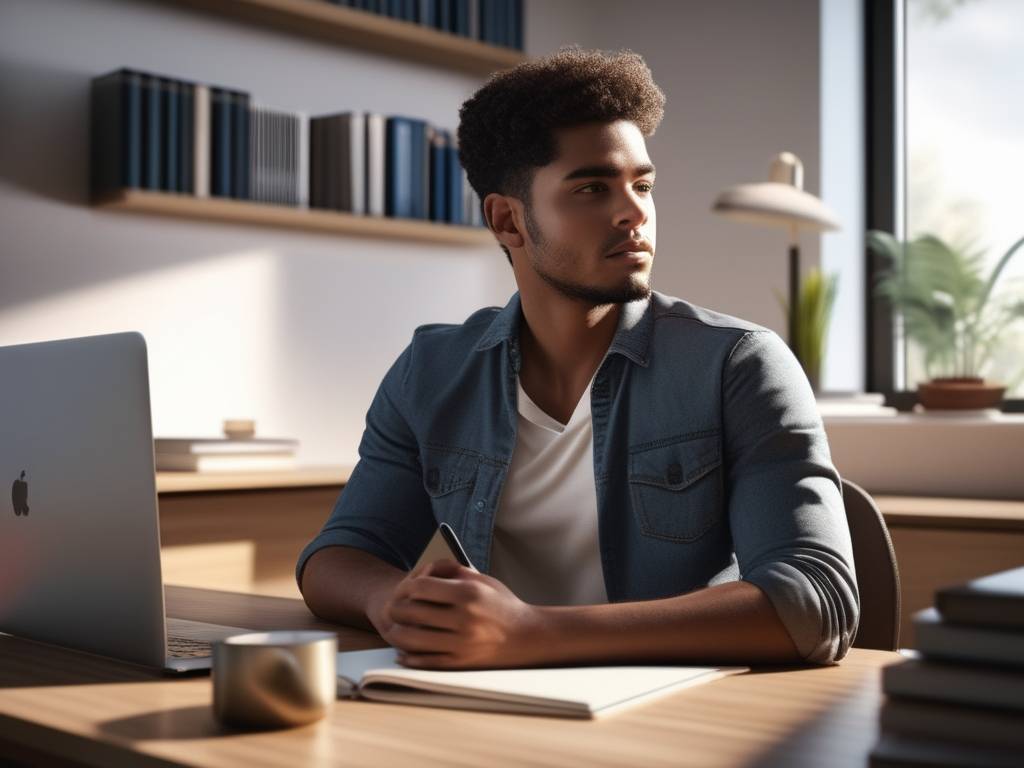 Estudiante emprendiendo y estudiando en un espacio organizado y luminoso - Comenzando un negocio mientras estudias