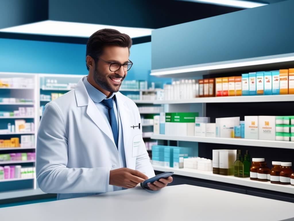 Farmacéutico experto en farmacia moderna y confiable, brindando servicios de salud