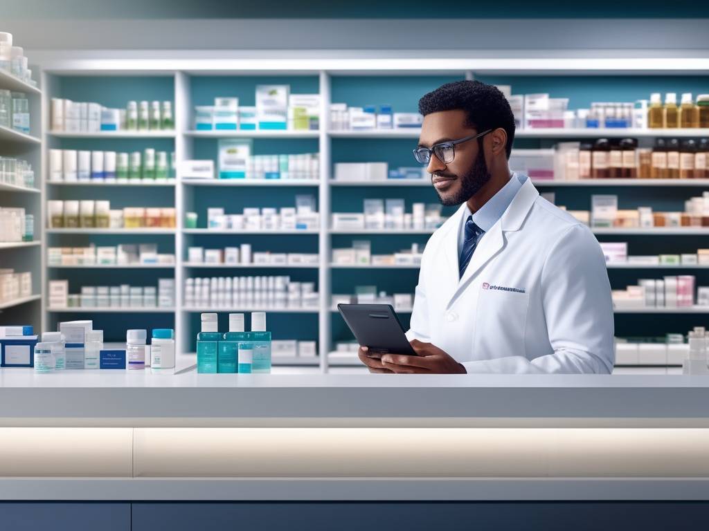 Farmacéutico en farmacia moderna brinda asesoría profesional y confiable, mostrando el salario en Uruguay