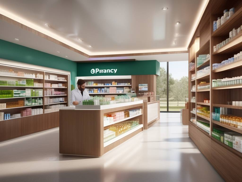 Interior moderno y profesional de farmacia en Uruguay, reflejo de la próspera industria farmacéutica