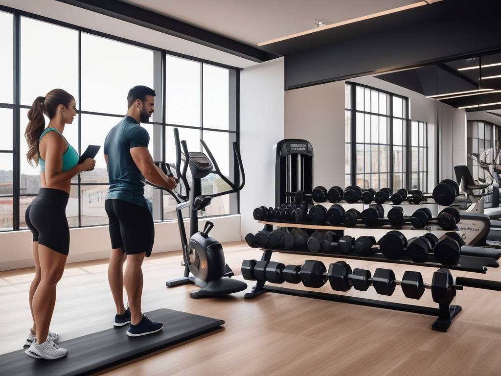 Personal Trainer en Montevideo, Uruguay dando entrenamiento personalizado en un gimnasio equipado con máquinas modernas y pesas