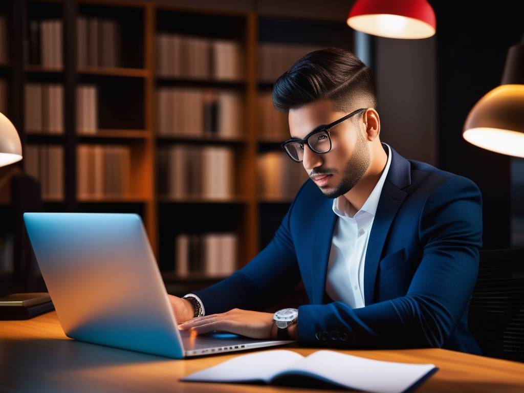 Joven emprendedor trabajando en marketing digital en la universidad