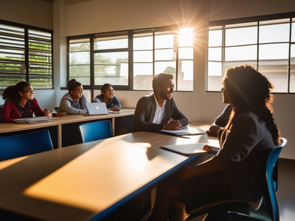 Estudiante en aula moderna y colaborativa de CLAEH en Piriápolis, Uruguay