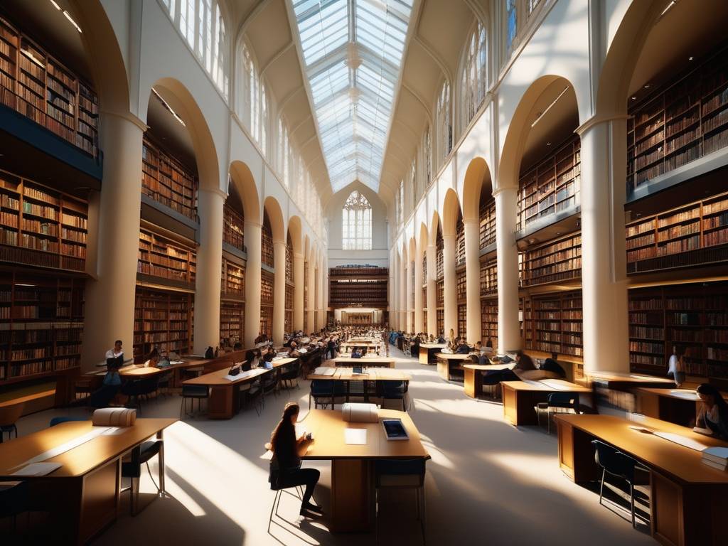 Biblioteca universitaria en Paysandú: Ambiente académico con estudiantes, libros y facilidades