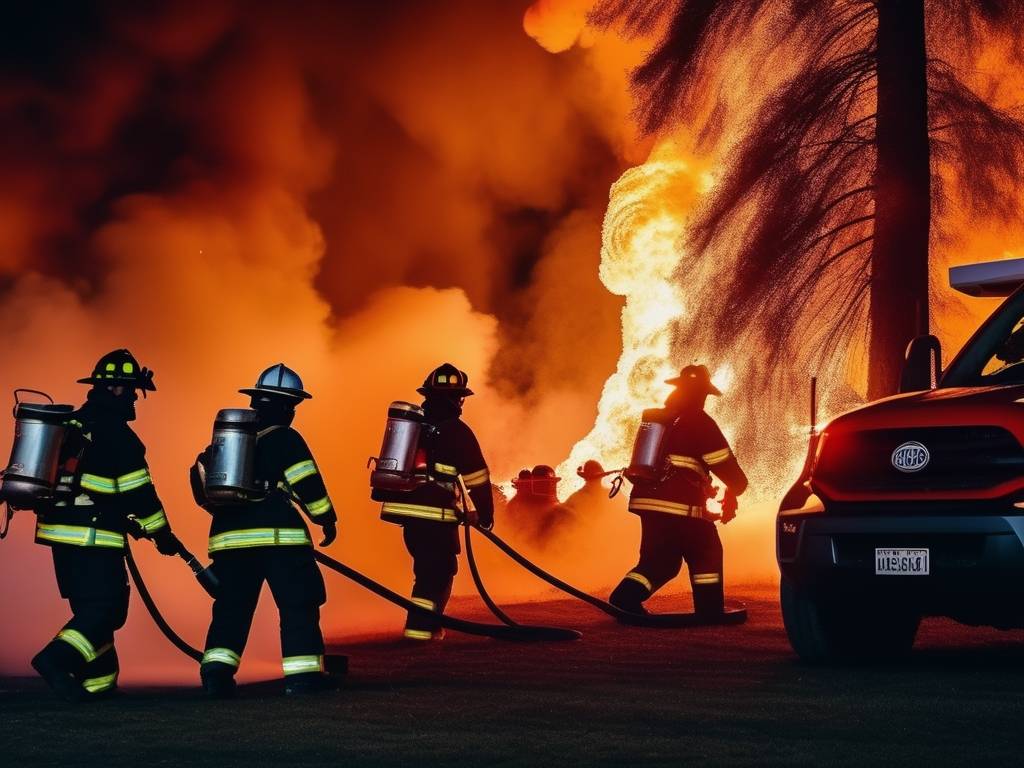 Bomberos voluntarios en acción, protegiendo la comunidad al enfrentar un incendio